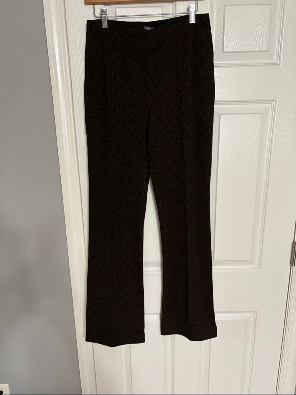 Lysse Dark Brown Chevron Ponte Boot-Cut Pants